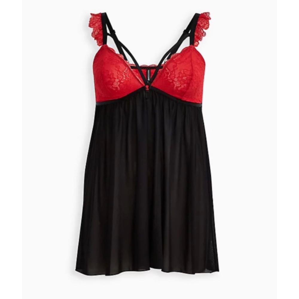 🆕 Red Black Strappy Cap Sleeve Lace Bralette Chemise Lingerie 3 3X 22 24 Torrid